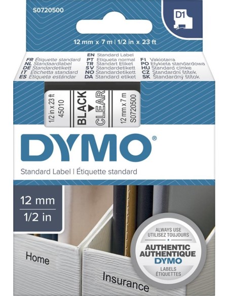 Cinta escritura D1 45010 negro/transparente 12mmx7m DYMO