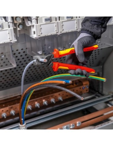 Cizalla para cable VDE con mango de varios componentes cabezal delgado de 225 mm KNIPEX