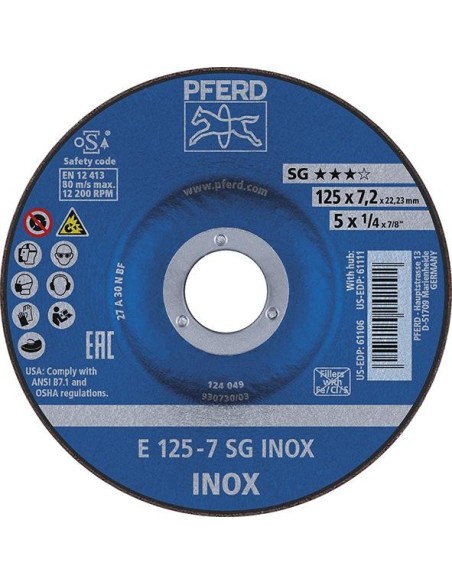 Disco desbaste acodado para V2A A30NSG 230x7,2mmPFERD