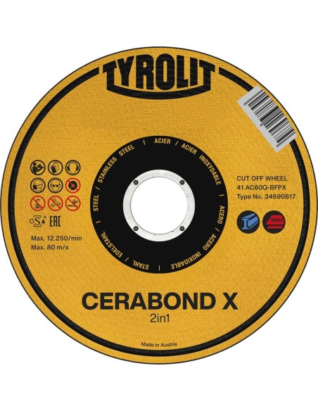 Disco de corte CERABOND X115 x 1,6mm, recto acero INOX Tyrolit