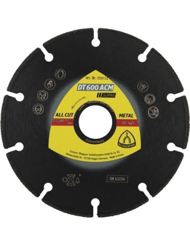 Disco de corte diamantadoDT 600 ACM Supra 115x1,3X22,23mm KLINGSPOR
