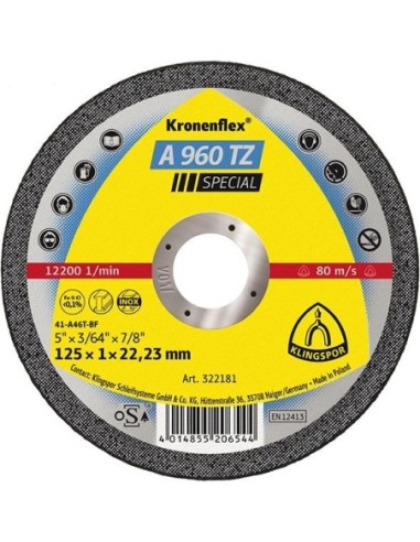 Disco separación A960TZ 125x1,0mm recto 25 pzas en caja plástico KLINGSPOR