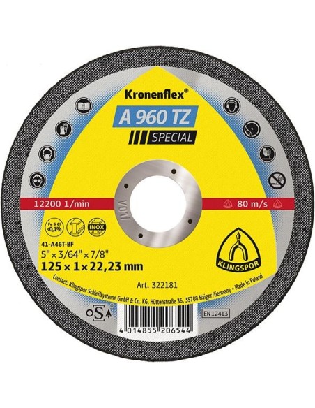 Disco separación A960TZ 125x1,0mm recto 25 pzas en caja plástico KLINGSPOR