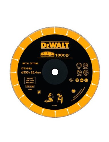 DT3752-QZ - Disco de diamante para cortar metales de 355mm de diametro y 25.4mm