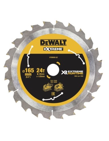 DT99560-QZ - Hojas para Sierra Circular portátil XR EXTREME RUNTIME 165mm x 20mm 24D