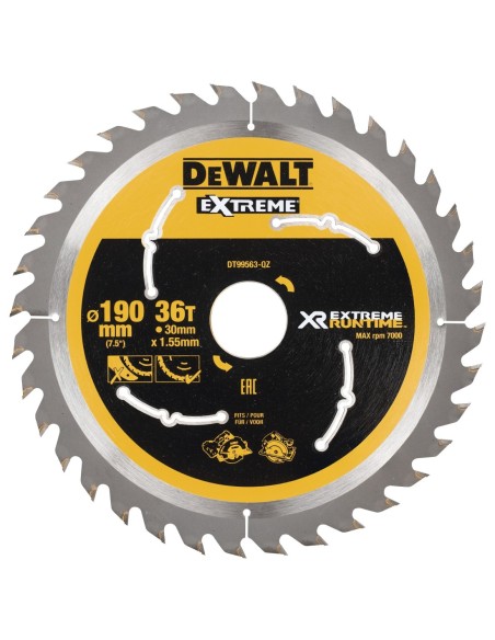 DT99563-QZ - Hojas para Sierra Circular portátil XR EXTREME RUNTIME 190mm x 30mm 36D