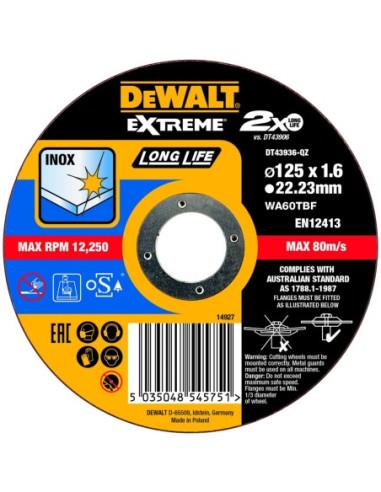 DT43936-QZ - Disco de corte plano EXTREME Long Life para INOX