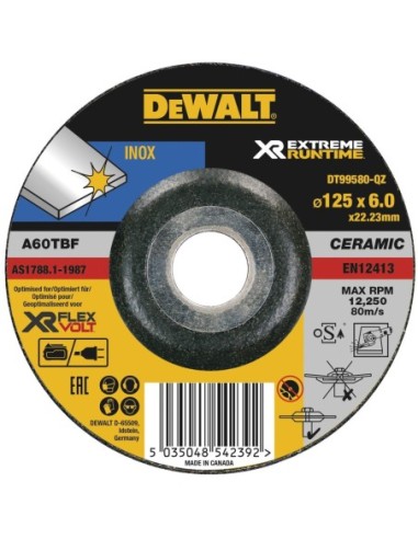DT99580-QZ - Disco de desbaste XR EXTREME RUNTIME con grano cerámico para acero Inoxidable 125mm x 6mm