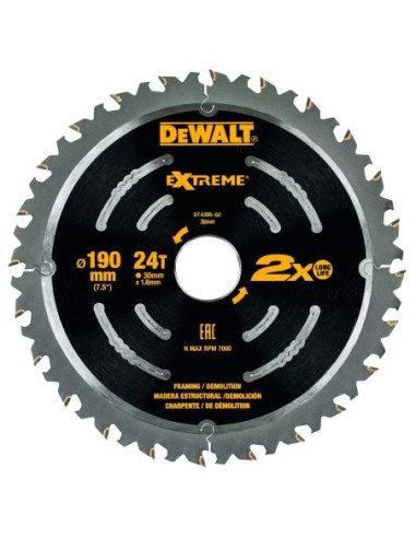 DT4395-QZ - Hoja para sierra circular de demolición 190mm 24T EXTREME