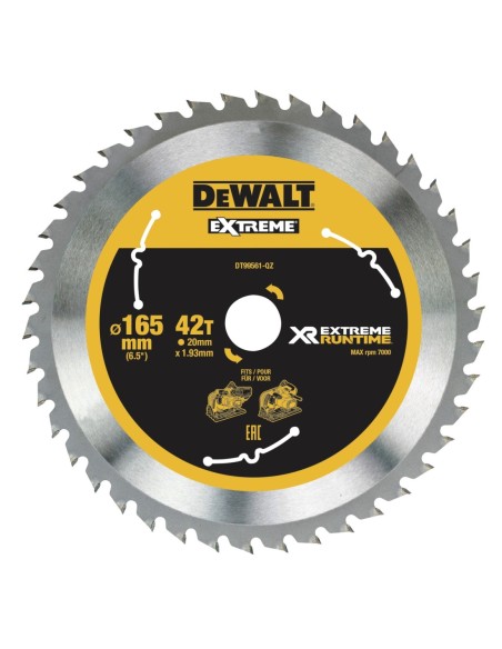 DT99561-QZ - Hojas para Sierra Circular portátil XR EXTREME RUNTIME 165mm x 20mm 42D