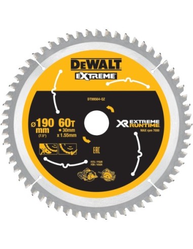 DT99564-QZ - Hojas para Sierra Circular portátil XR EXTREME RUNTIME 190mm x 30mm 60D