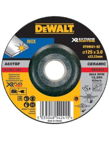 DT99581-QZ - Disco de desbaste XR EXTREME RUNTIME con grano cerámico para acero Inoxidable 125mm x 3mm