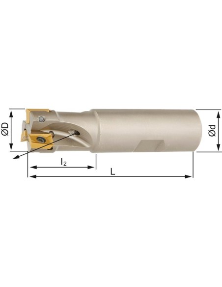 Fresa frontal 90 grados Z2 refrigeración interna D18mm para APKT10