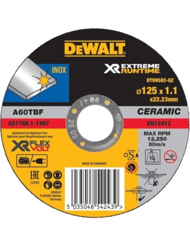 DT99582-QZ - Disco de corte XR EXTREME RUNTIME con grano cerámico para acero Inoxidable 125mm x 1.1 mm - Plano