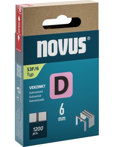 Grapa de alambre plano D tipo 53F/6 mm zn Novus U.E.  1200 unidades