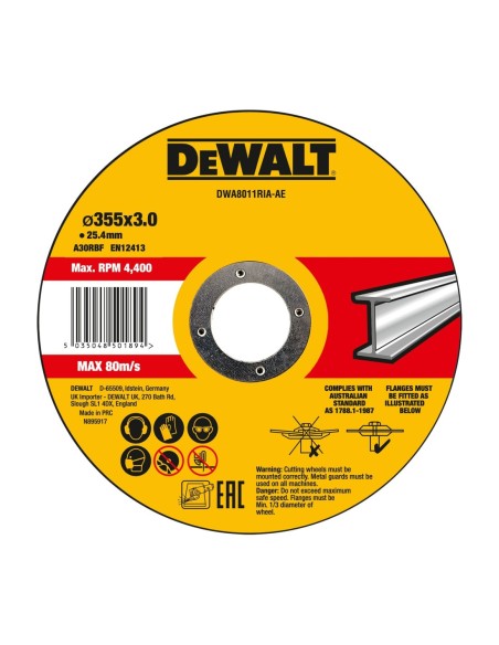 DWA8011RIA-AE - Disco para sierra tronzadora para metal 355 x 3 x 25.4mm
