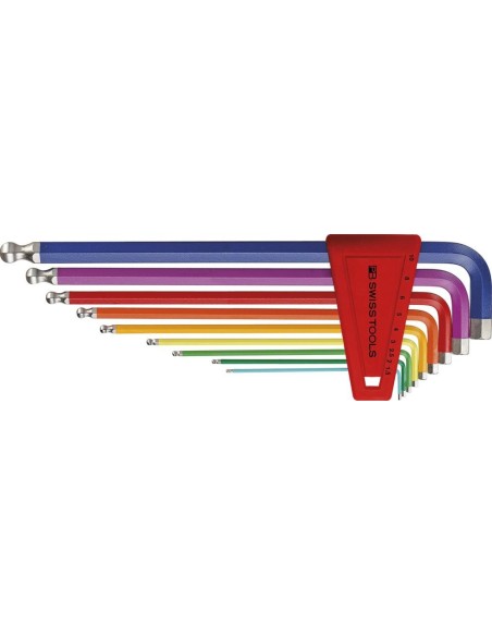 Juego llaves Allen en soporte plástico 9 piezas1,5-10mm Rainbow Pta esfér PB Swiss Tools