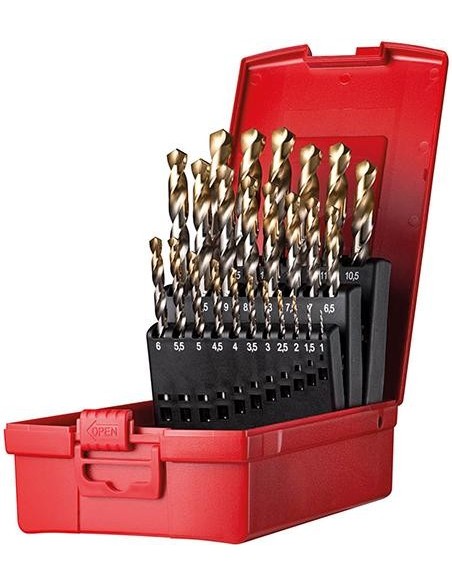 Jgo broca espir. 1-13mm x0,5 in A002 en caja 118Gtipo N 4xD 25 pzas Punta TiN A095204 Dormer
