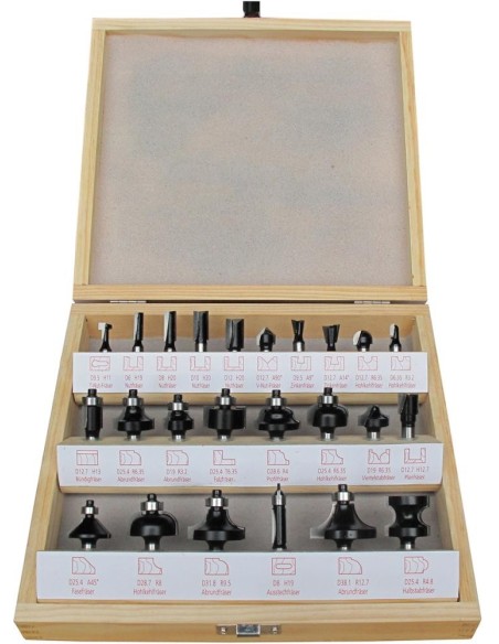 Juego de fresas HW 24pza.S8 en caja de madera FORTIS