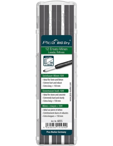 Juego de minas para Lápizde carpintero BIG Dry cantero grafito 10H Pica