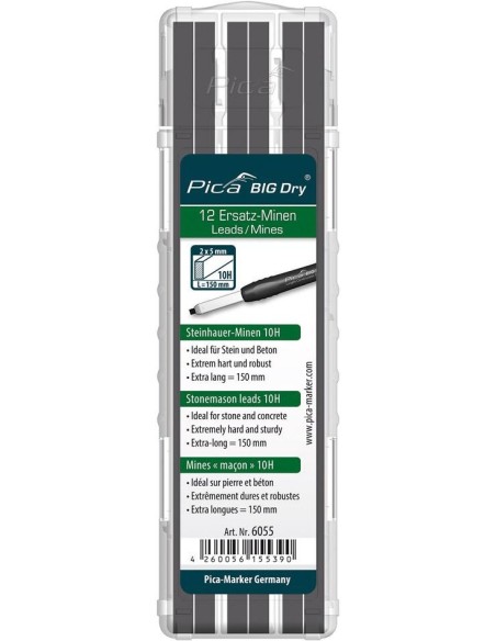 Juego de minas para Lápizde carpintero BIG Dry cantero grafito 10H Pica