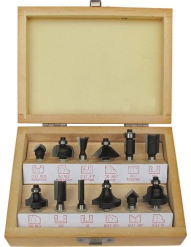 Juego de fresas HW 12pza.S8 en caja de madera FORTIS