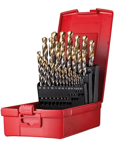 Jgo broca espir. 1-13mm x0,5 KL A002 en caja 118Gtipo N 4xD 29 pzas Punta TiN A095206 Dormer