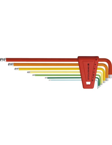 Juego llaves Allen en soporte plástico 7 piezas1,5-6mm Rainbow Pta esfér PB Swiss Tools