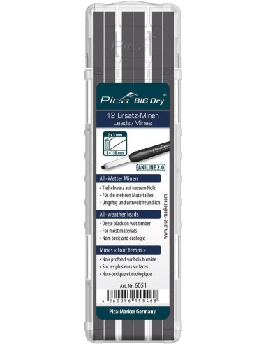 Juego de minas para Lápizde carpintero BIG Dry ANILINE2.0 grafito Pica