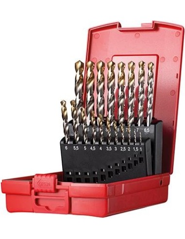 Jgo broca espir. 1-10mm x0,5 in A002 en caja 118Gtipo N 4xD 19 pzas Punta TiN A095201 Dormer