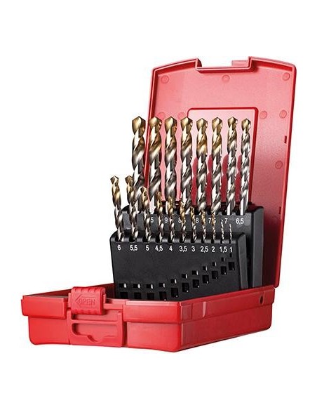 Jgo broca espir. 1-10mm x0,5 in A002 en caja 118Gtipo N 4xD 19 pzas Punta TiN A095201 Dormer