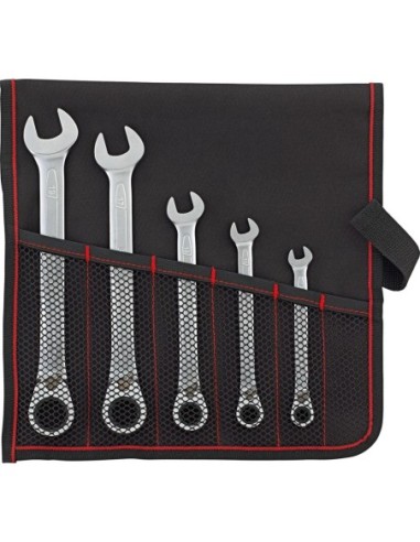 Juego de llaves carraca reversible 8-19mm 5 pzas,bolsa enrollable