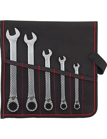 Juego de llaves carraca reversible 8-19mm 5 pzas,bolsa enrollable