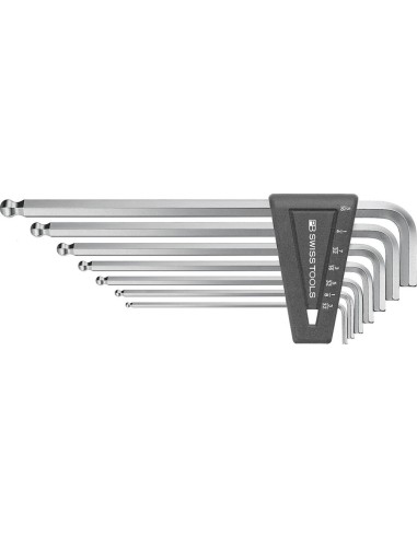 Juego llaves Allen en soporte plástico 7-piezas3/32-5/16 largo cabeza esférica PB Swiss Tools