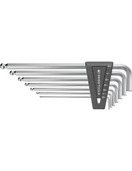 Juego llaves Allen en soporte plástico 7-piezas3/32-5/16 largo cabeza esférica PB Swiss Tools