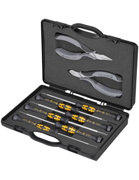 Estuche con alicates de electrónica con herramientas para trabajos en componentes electrónicos KNIPEX 00 20 18 ESD