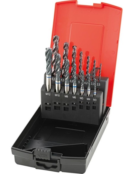 Jgo mach rosc a maq ciegoM3-12 tipo INOX incl. brocas sacanúc. FORMAT GT