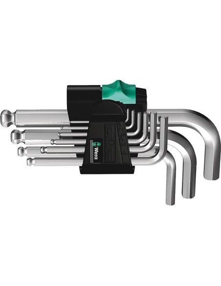 Juego llaves Allen en soporte de mano 9 piezas,1,5-10mm Corto punta esférica Wera
