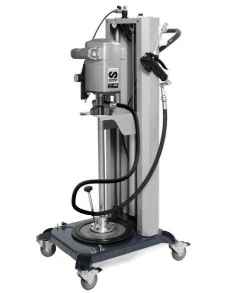PAQUETE MÓVIL DE BOMBA NEUMÁTICA PUMPMASTER 35 - 60:1 PARA EXTRUSIÓN DE GRASA CON PISTOLA, BIDÓN 12-20 KG