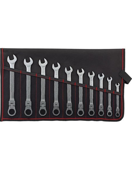 Llave carraca articulada juego 8-19mm 10 piezas enestuche enroll.