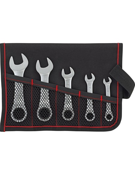 Juego de llaves carraca recto 8- 19mm extracorto 5 pzas, bolsa enrollable