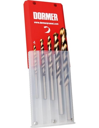 Jgo broca espir. 4-10mm x1,0 A002 en caja 118G tipo N 4xD 5 pzas. Punta TiN A08910 Dormer