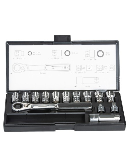 Makita B-65595 Set llave de carraca pasante con vasos (14 pcs) 1/4” a 3/8”