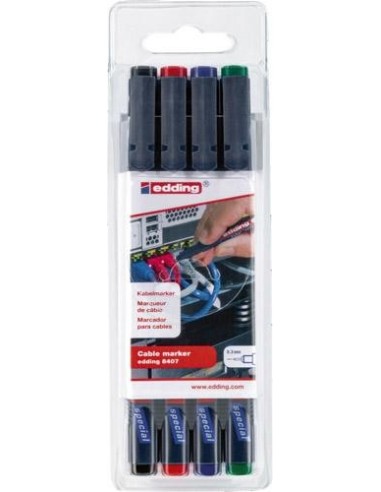 Juego de rotuladores paracable 8407 negro, rojo, azul, verde edDINg