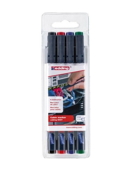 Juego de rotuladores paracable 8407 negro, rojo, azul, verde edDINg
