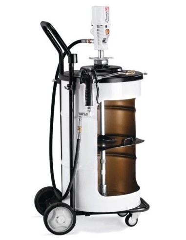 PAQUETE MÓVIL DE BOMBA NEUMÁTICA PUMPMASTER 3 - 55:1 PARA GRASA CON CARRO 431000 Y PLATO SEGUIDOR, BIDÓN 50 KG