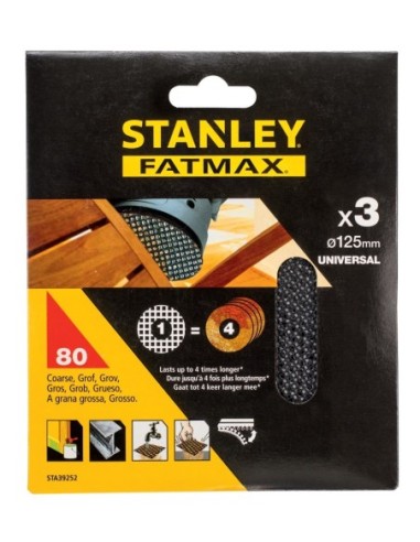 3 hojas de lija de malla 125mm para multilijadora, con velcro. Grano 80