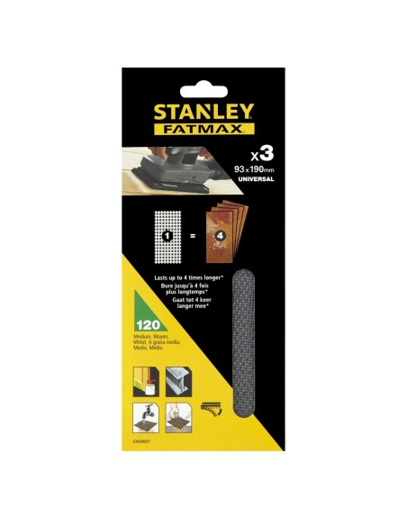 3 hojas de lija de malla 1/3 (93x190mm), con velcro, Grano 120
