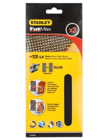 3 hojas de lija de malla 1/3 (93x190mm), no velcro. Grano 120