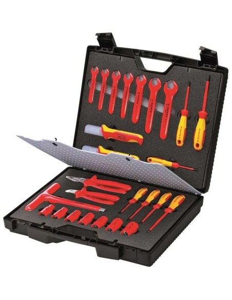 Maleta de herramientas estándar 26 piezas con herramientas aisladas para trabajar en instalaciones eléctricas KNIPEX 98 99 12